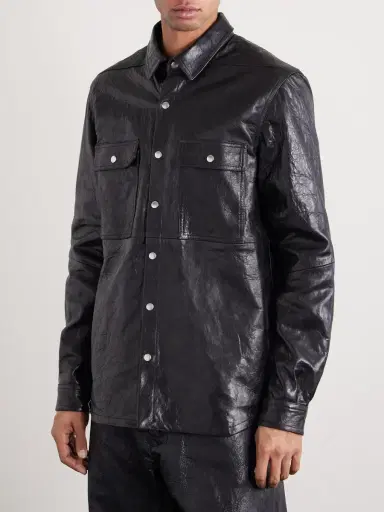 Rick Owens Textured Leather Overshirt - Men | Thumbnail 3