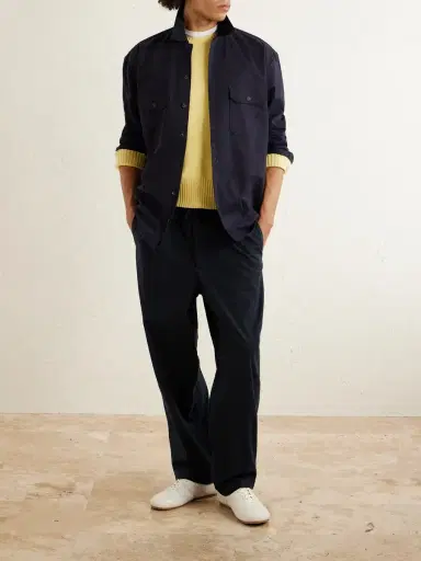 OFFICINE GÉNÉRALE Peterson Tapered Pleated Cotton-Blend Twill Drawstring Trousers - Men | Thumbnail 2 OFFICINE GÉNÉRALE Peterson Tapered Pleated Cotton-Blend Twill Drawstring Trousers - Men | Thumbnail 2