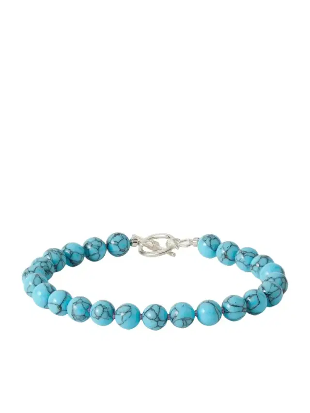 Silver-Tone Turquoise Beaded Bracelet - Men Silver-Tone Turquoise Beaded Bracelet - Men