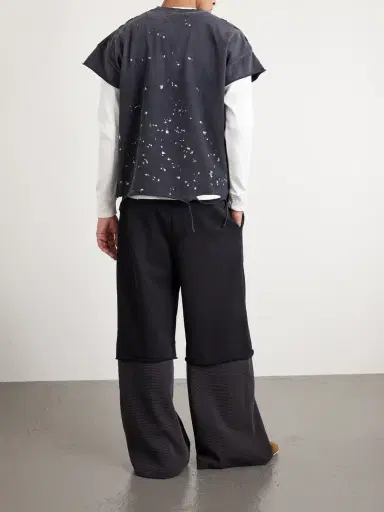 Satoshi Nakamoto Wide-Leg Logo-Embellished Cotton-Jersey and Waffle-Knit Sweatpants - Men | Thumbnail 4