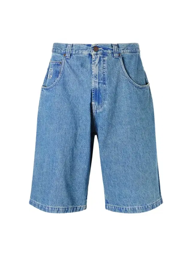 Biker Cross Wide-Leg Embroidered Denim Shorts - Men