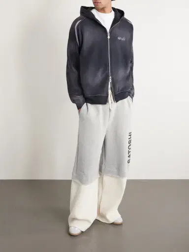 Satoshi Nakamoto Wide-Leg Logo-Embellished Cotton-Jersey and Waffle-Knit Sweatpants - Men | Thumbnail 2