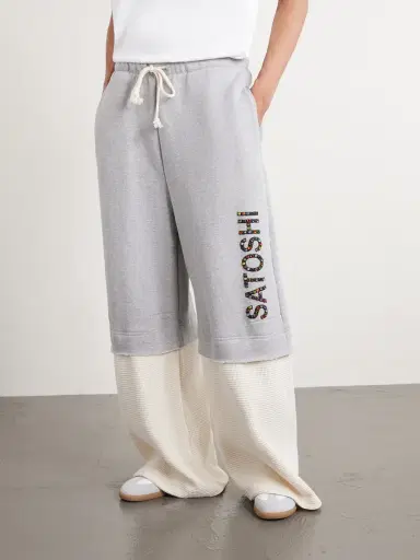 Satoshi Nakamoto Wide-Leg Logo-Embellished Cotton-Jersey and Waffle-Knit Sweatpants - Men | Thumbnail 3