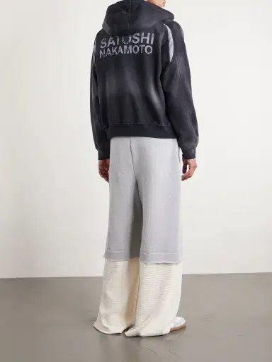 Satoshi Nakamoto Wide-Leg Logo-Embellished Cotton-Jersey and Waffle-Knit Sweatpants - Men | Thumbnail 4