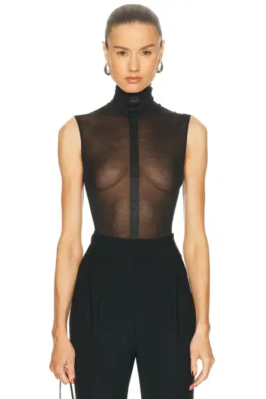 Mugler Sheer Sleeveless Bodysuit | Thumbnail 1 Mugler Sheer Sleeveless Bodysuit | Thumbnail 1