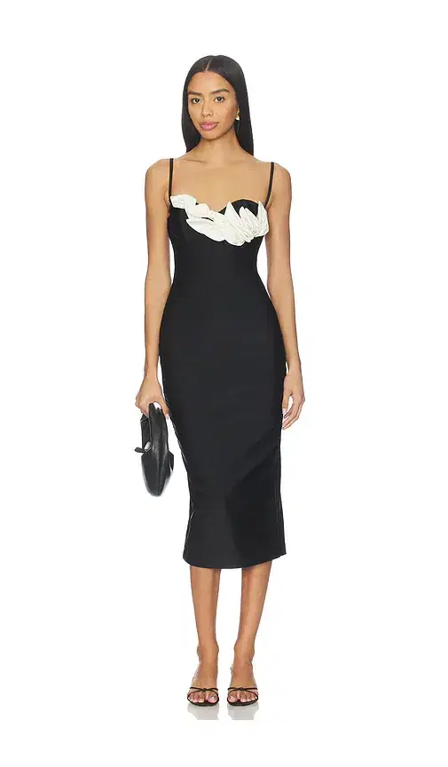 PatBO Selene Mesh Flower Applique Midi Dress
