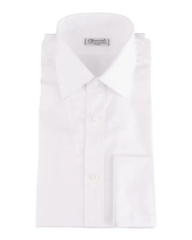Men's Basic Solid Point-Collar Dress Shirt with French Cuffs