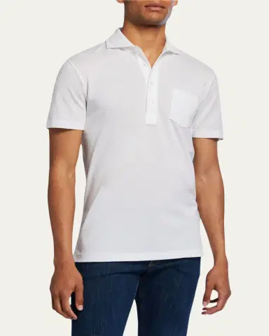 Ralph Lauren Purple Label Men's Jersey Pocket Polo Shirt, White | Thumbnail 3