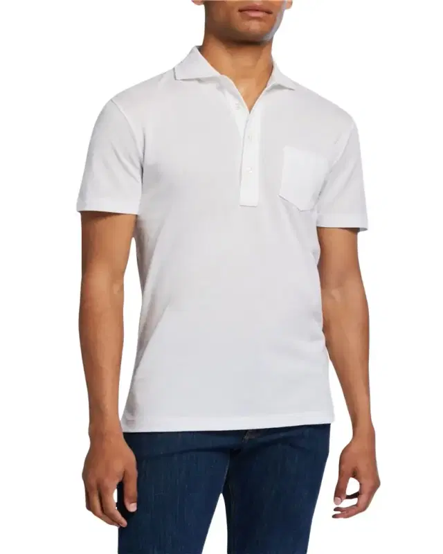 Men's Jersey Pocket Polo Shirt, White Men's Jersey Pocket Polo Shirt, White