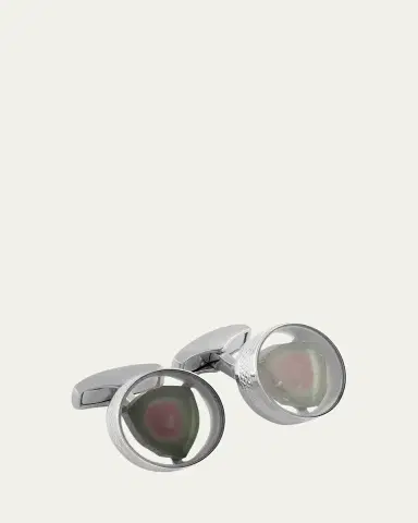 Tateossian Watermelon Tourmaline Round Cuff Links | Thumbnail 2