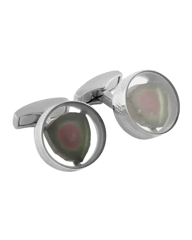 Watermelon Tourmaline Round Cuff Links
