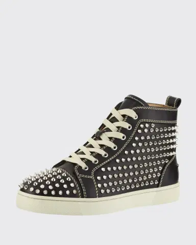 Christian Louboutin Men's Louis Mid-Top Spiked Leather Sneakers | Thumbnail 2
