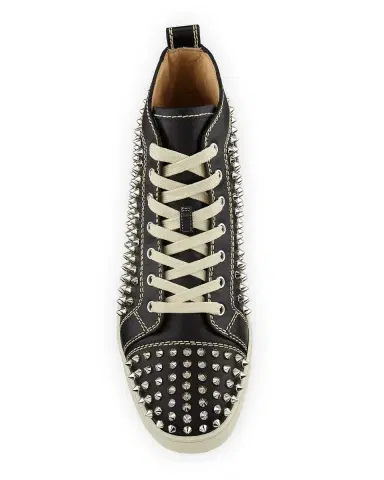 Christian Louboutin Men's Louis Mid-Top Spiked Leather Sneakers | Thumbnail 3