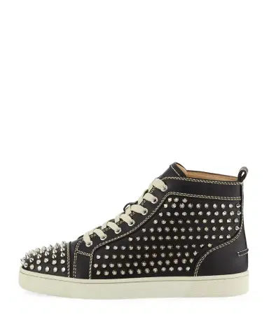 Christian Louboutin Men's Louis Mid-Top Spiked Leather Sneakers | Thumbnail 4