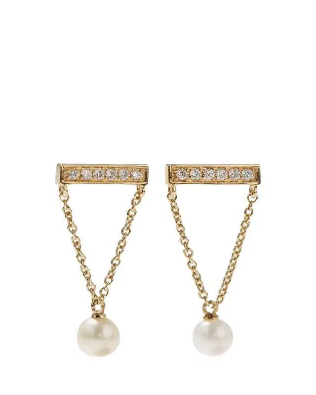 14k Diamond Bar & Pearl Earrings