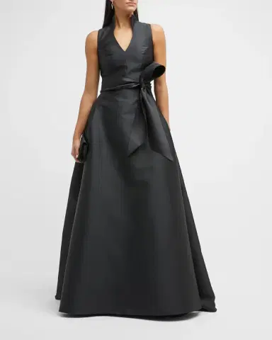 Carolina Herrera Satin V-Neck Gown | Thumbnail 3