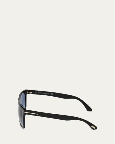 Tom Ford Morgan Thick Square Acetate Sunglasses, Black/Blue | Thumbnail 3