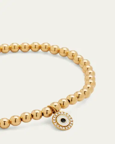 Sydney Evan 14k Gold 4mm Bead & Diamond Evil Eye Bracelet | Thumbnail 3