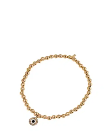 Sydney Evan 14k Gold 4mm Bead & Diamond Evil Eye Bracelet | Thumbnail 1
