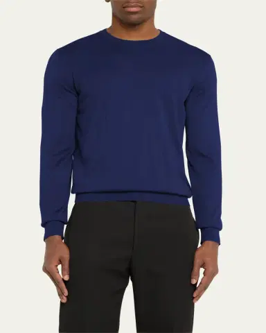 Charvet Men's Solid Cashmere-Silk Crewneck Sweater | Thumbnail 4