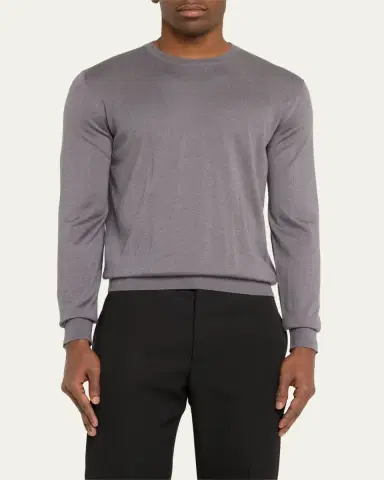 Charvet Men's Solid Cashmere-Silk Crewneck Sweater | Thumbnail 9