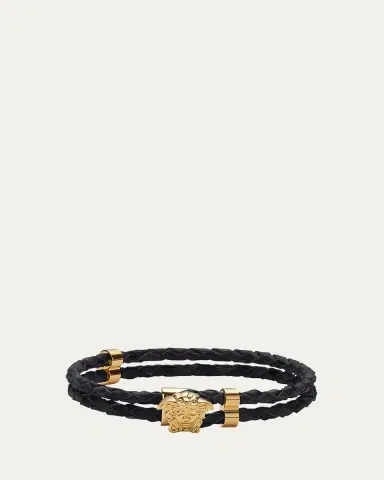 Versace Men's Medusa Two-Row Braided Leather Bracelet | Thumbnail 2 Versace Men's Medusa Two-Row Braided Leather Bracelet | Thumbnail 2