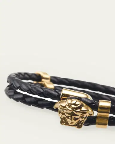 Versace Men's Medusa Two-Row Braided Leather Bracelet | Thumbnail 3 Versace Men's Medusa Two-Row Braided Leather Bracelet | Thumbnail 3