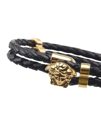 Versace Men's Medusa Two-Row Braided Leather Bracelet | Thumbnail 1 Versace Men's Medusa Two-Row Braided Leather Bracelet | Thumbnail 1