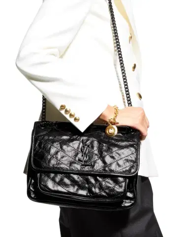 Saint Laurent Niki Medium Flap YSL Shoulder Bag in Crinkled Leather | Thumbnail 1 Saint Laurent Niki Medium Flap YSL Shoulder Bag in Crinkled Leather | Thumbnail 1