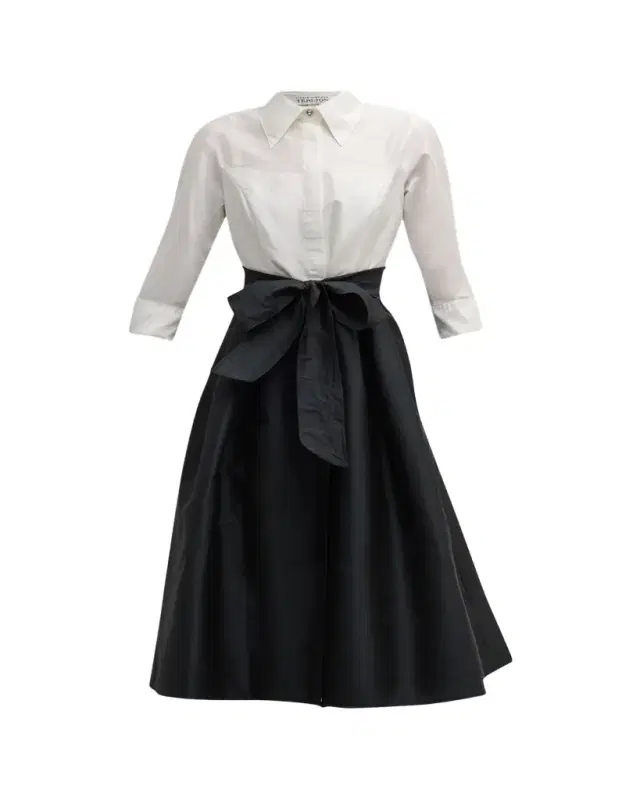 Rickie Freeman for Teri Jon Two-Tone 3/4-Sleeve Taffeta Shirtdress