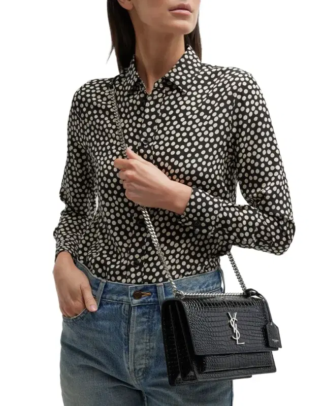 Saint Laurent Sunset Medium YSL Crossbody Bag in Croc-Embossed Leather