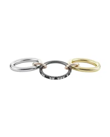 Spinelli Kilcollin Libra 18k Gold & Silver 3-Link Ring w/ Micropave Diamonds | Thumbnail 1 Spinelli Kilcollin Libra 18k Gold & Silver 3-Link Ring w/ Micropave Diamonds | Thumbnail 1