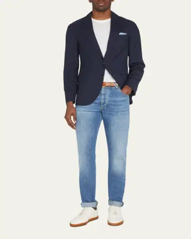 Brunello Cucinelli Men's Super 150s Lightweight Wool and Silk Blazer | Thumbnail 2 Brunello Cucinelli Men's Super 150s Lightweight Wool and Silk Blazer | Thumbnail 2