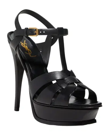 Saint Laurent Tribute Leather T-Strap Platform Sandals | Thumbnail 1 Saint Laurent Tribute Leather T-Strap Platform Sandals | Thumbnail 1