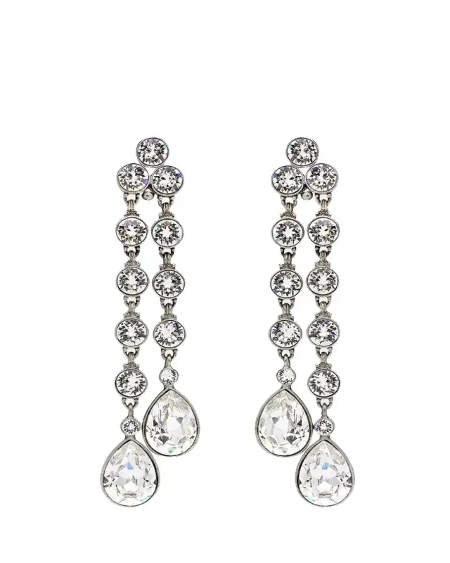 Ben-Amun Double Teardrop Crystal Dangle Clip Earrings