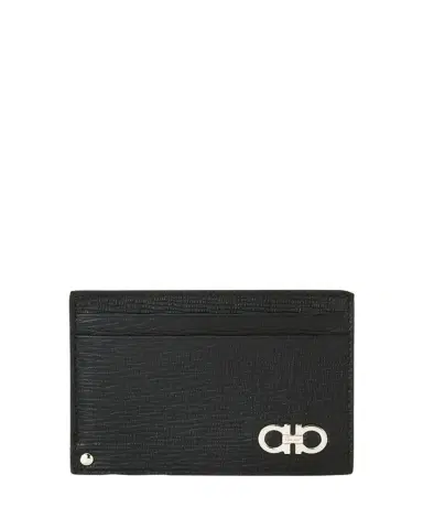 Ferragamo Men's Revival Gancini Leather Card Case with Flip-Out ID Window, Black/Red | Thumbnail 1