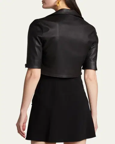 SUSAN BENDER Short-Sleeve Cropped Leather Moto Jacket | Thumbnail 3 SUSAN BENDER Short-Sleeve Cropped Leather Moto Jacket | Thumbnail 3