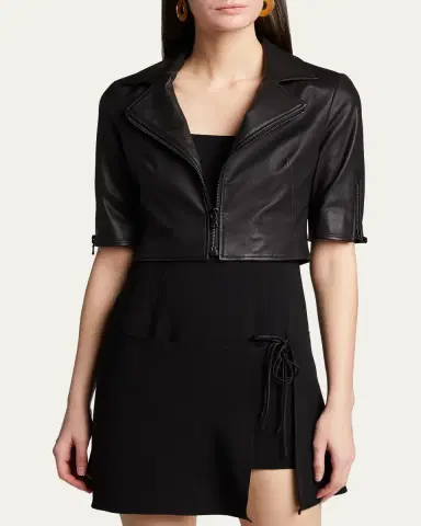 SUSAN BENDER Short-Sleeve Cropped Leather Moto Jacket | Thumbnail 4 SUSAN BENDER Short-Sleeve Cropped Leather Moto Jacket | Thumbnail 4