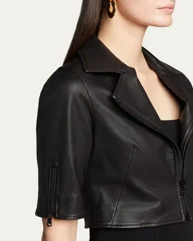 SUSAN BENDER Short-Sleeve Cropped Leather Moto Jacket | Thumbnail 5 SUSAN BENDER Short-Sleeve Cropped Leather Moto Jacket | Thumbnail 5