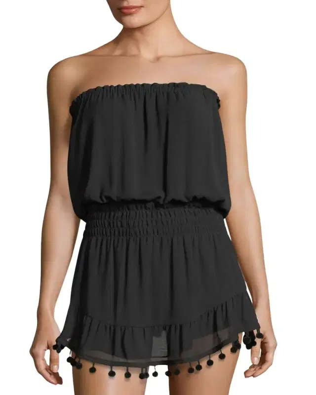 Ramy Brook Marcie Strapless Coverup Dress with Pompoms