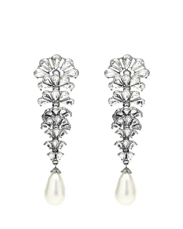 Ben-Amun Crystal Fan Earrings w/ Pearly Teardrop