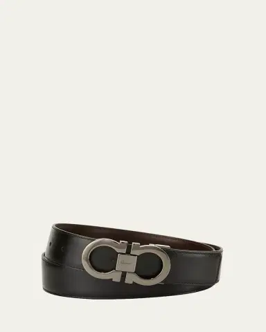 Ferragamo Men's Reversible Leather Double-Gancio Belt | Thumbnail 2