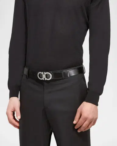 Ferragamo Men's Reversible Leather Double-Gancio Belt | Thumbnail 3