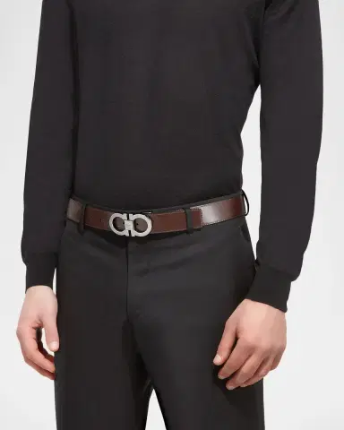 Ferragamo Men's Reversible Leather Double-Gancio Belt | Thumbnail 4
