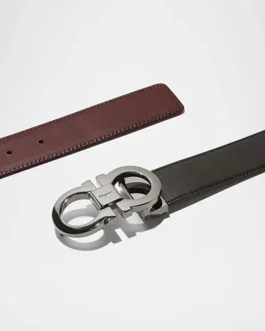Ferragamo Men's Reversible Leather Double-Gancio Belt | Thumbnail 5