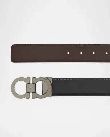 Ferragamo Men's Reversible Leather Double-Gancio Belt | Thumbnail 6
