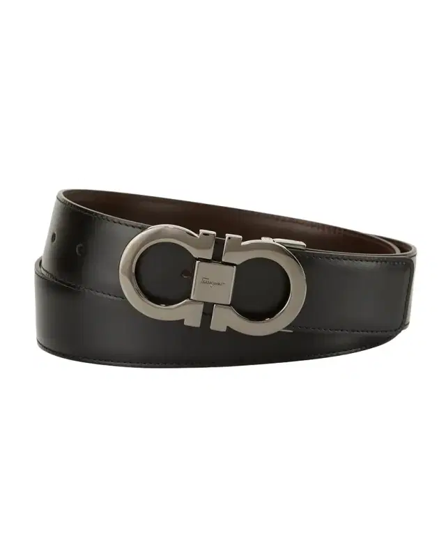 Ferragamo Men's Reversible Leather Double-Gancio Belt