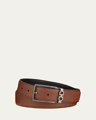Ferragamo Men's Textured Leather Belt with Gancini Detail | Thumbnail 2