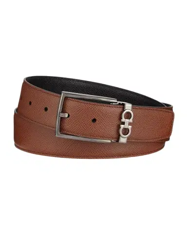 Ferragamo Men's Textured Leather Belt with Gancini Detail | Thumbnail 1