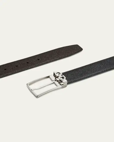 Ferragamo Men's Reversible Textured Leather Belt with Classic Buckle | Thumbnail 2